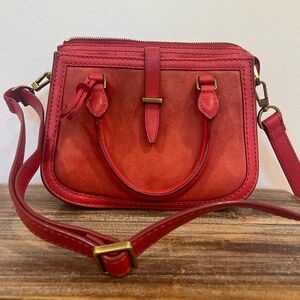 Fossil Ryder Mini Satchel Suede and Leather Crossbody Handbag Brick Red